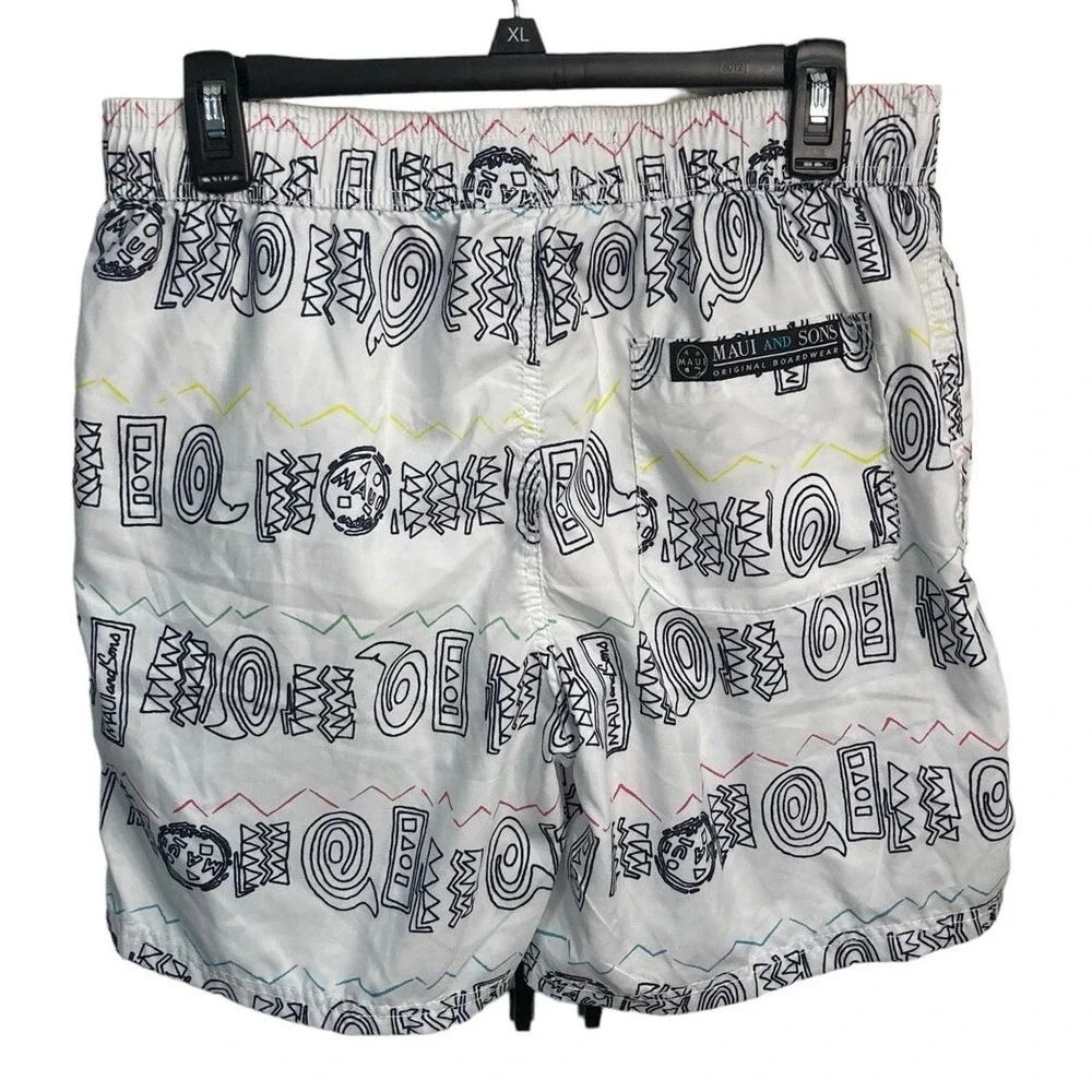 Maui And Sons‎ Geometric Board Shorts Size Large White
